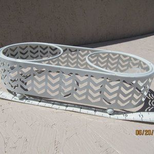 White pet food two bowl slot floor stand or counter stand.